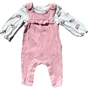 Joe Fresh 6-9M Girls 2PC Outfit - Onesie & Overalls